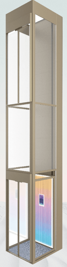 Gold-finish home elevator cabin interior, alternate view