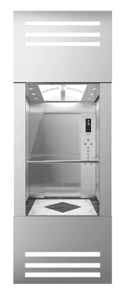 Panoramic elevator with steel frame and glass panel cabin