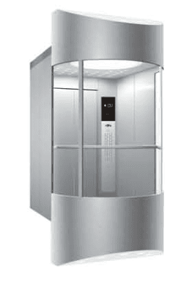 Round panoramic elevator with silver curved casing