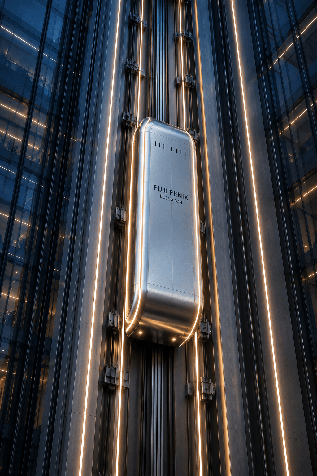 Fuji Fenix high-speed elevator car with aerodynamic cabin design